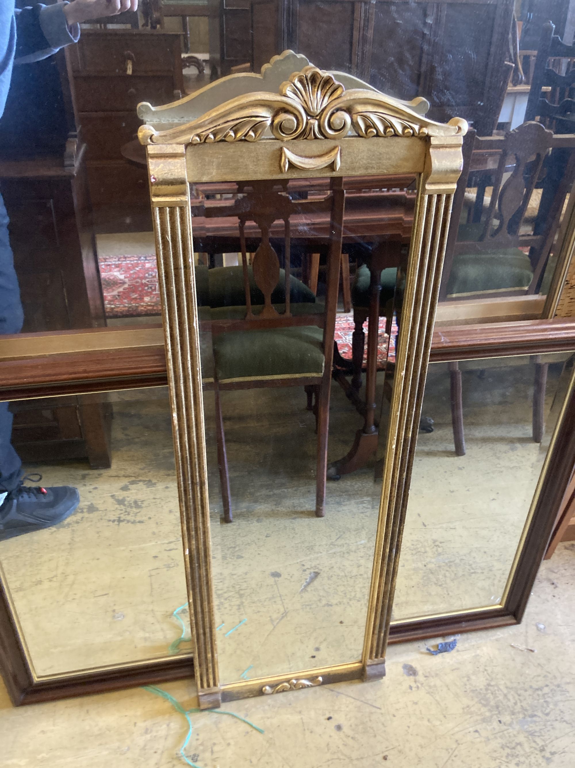 Three modern and reproduction rectangular wall mirrors, largest width 97cm, height 132cm